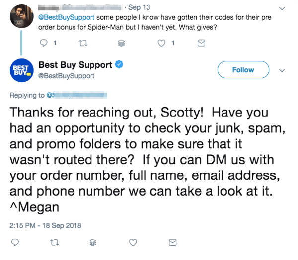 Best Buy Tweet with Representative Name